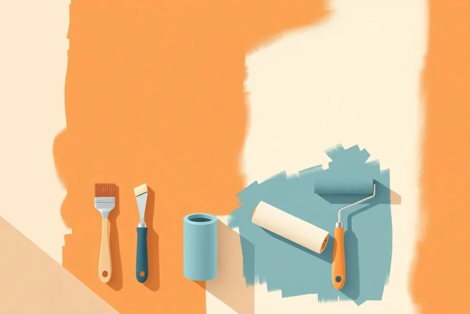 Outils de peinture disposés dans l'ordre des étapes du chantier