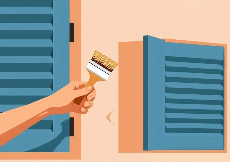 Mise en peinture au pinceau de volets et d'encadrements en bois