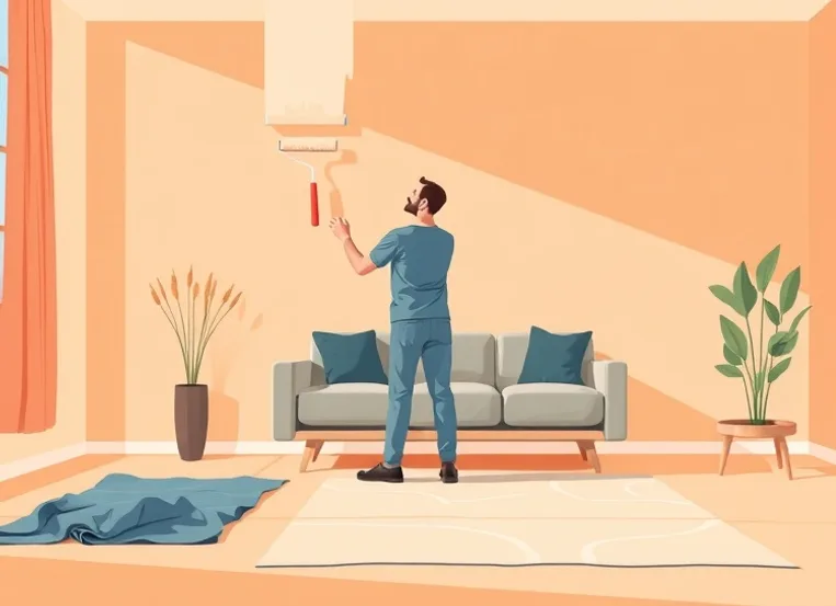 Peintre appliquant la peinture au rouleau sur un mur de salon